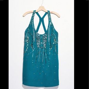New Free People Ella Embellished Slip in Turquoise Sz. XS